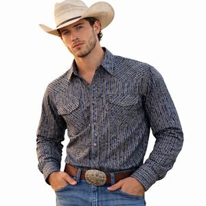 Cinch Modern Fit Ranchcore Paisley Stripe Western Snap Shirt Blue Yellow Mens M‎